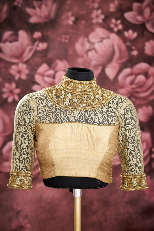Gold net heavy work blouse