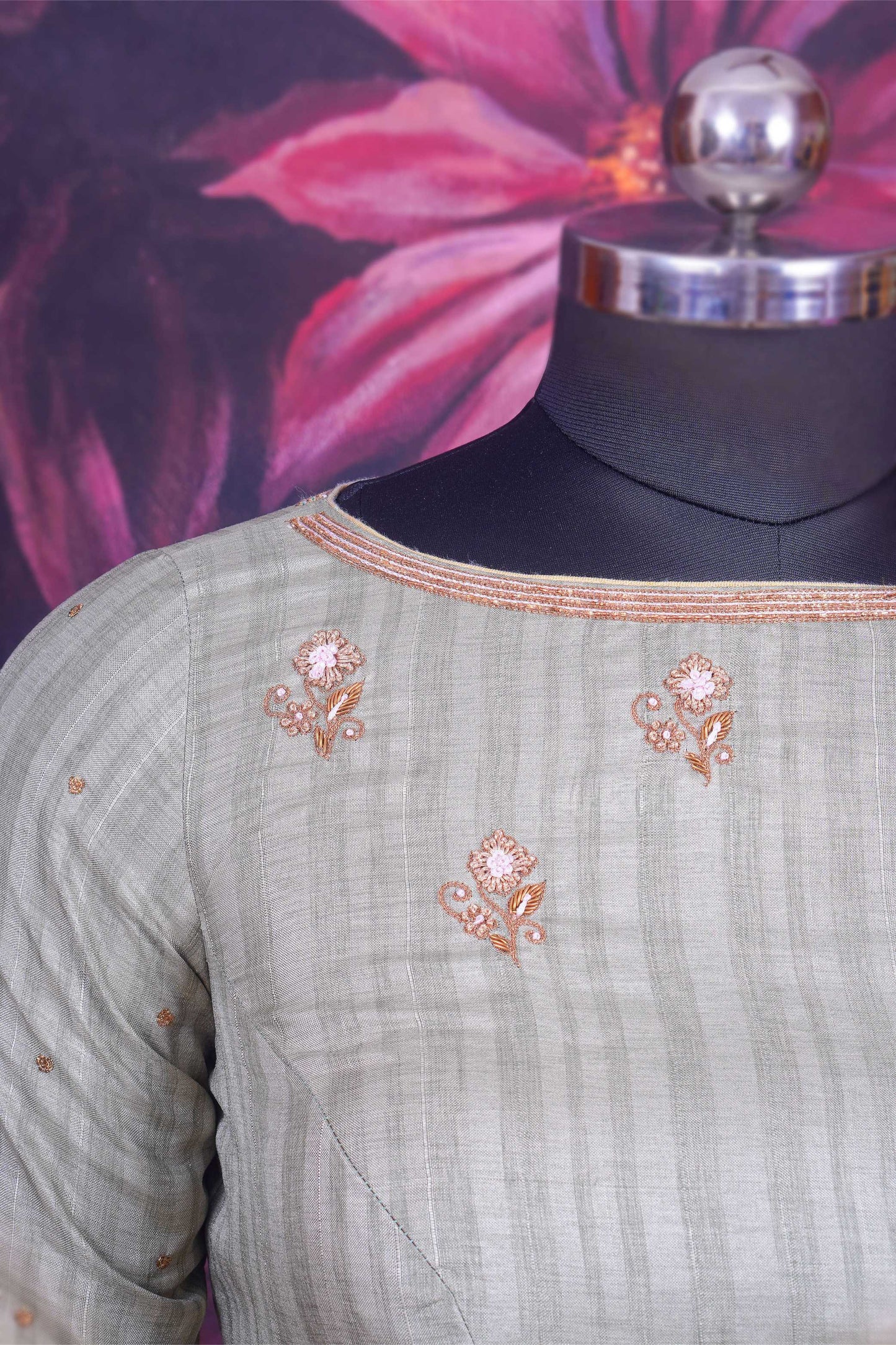Grey Jute Cotton Zari Work