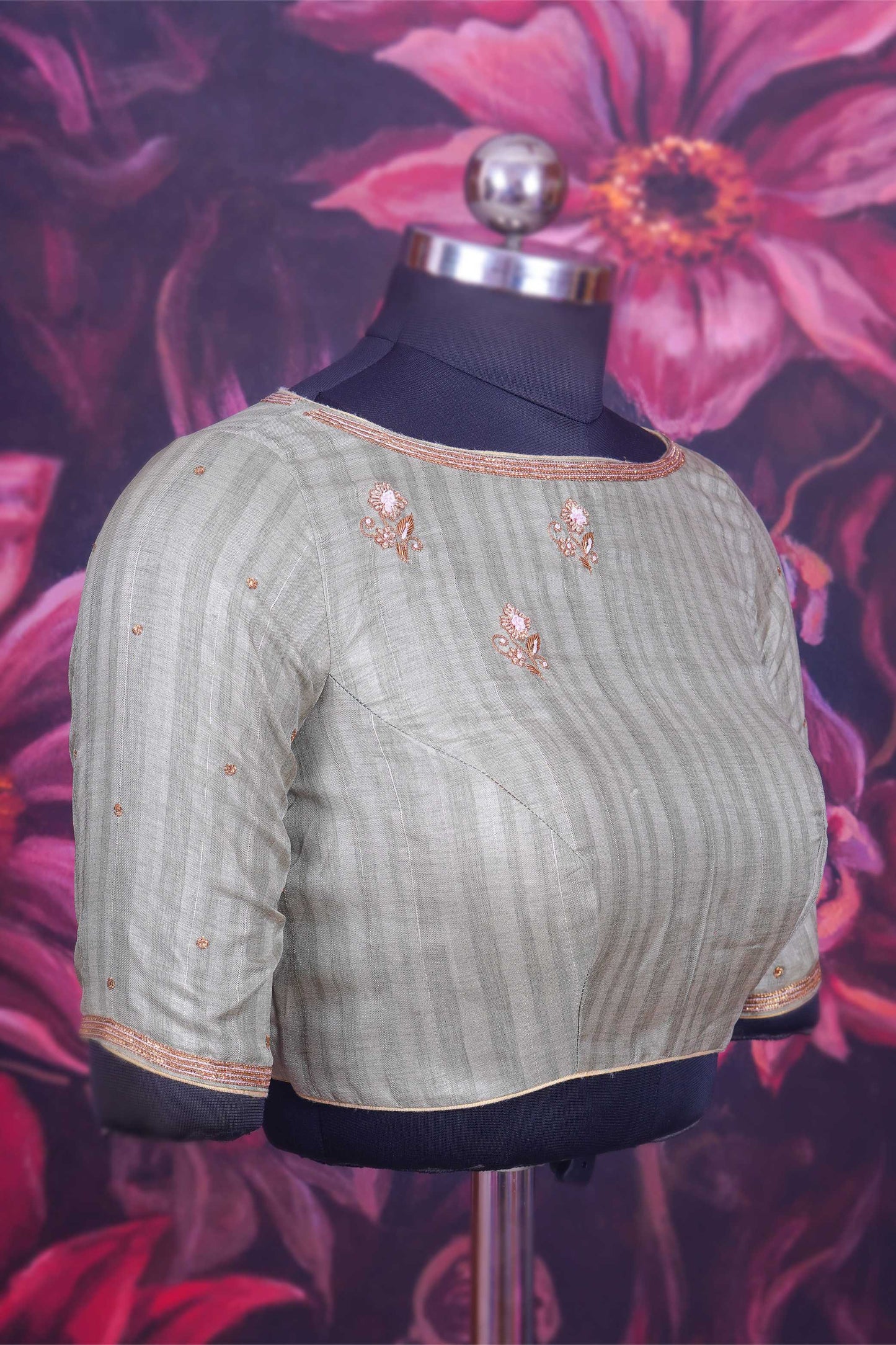 Grey Jute Cotton Zari Work