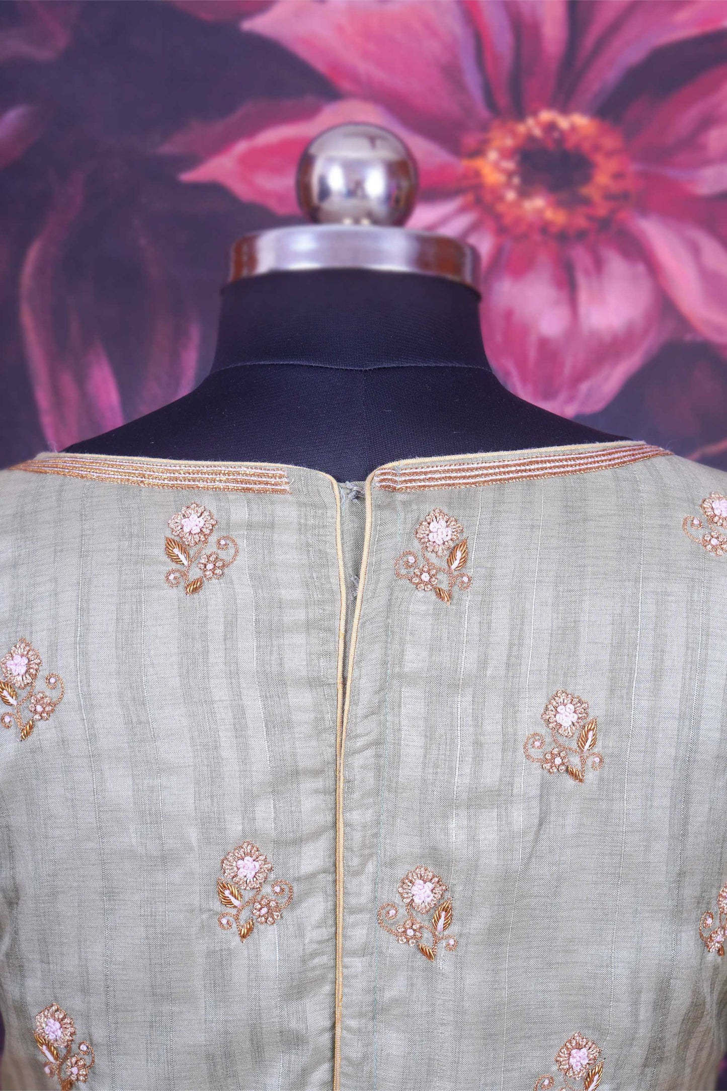 Grey Jute Cotton Zari Work